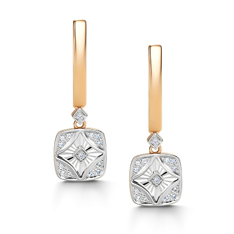 Серьги Длинные из красного золота с камнями Бриллиант