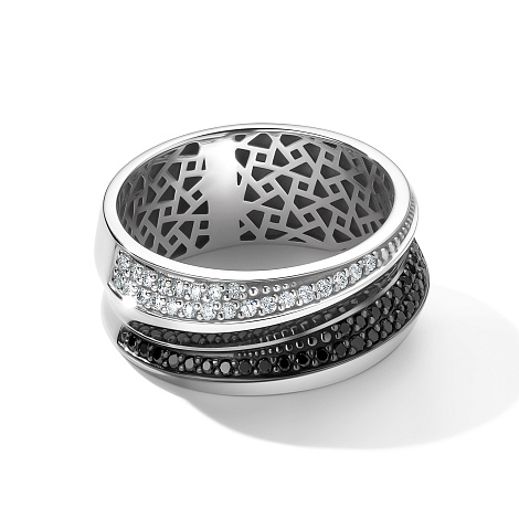 Кольцо из белого золота с камнями Бриллиант, Черный бриллиант