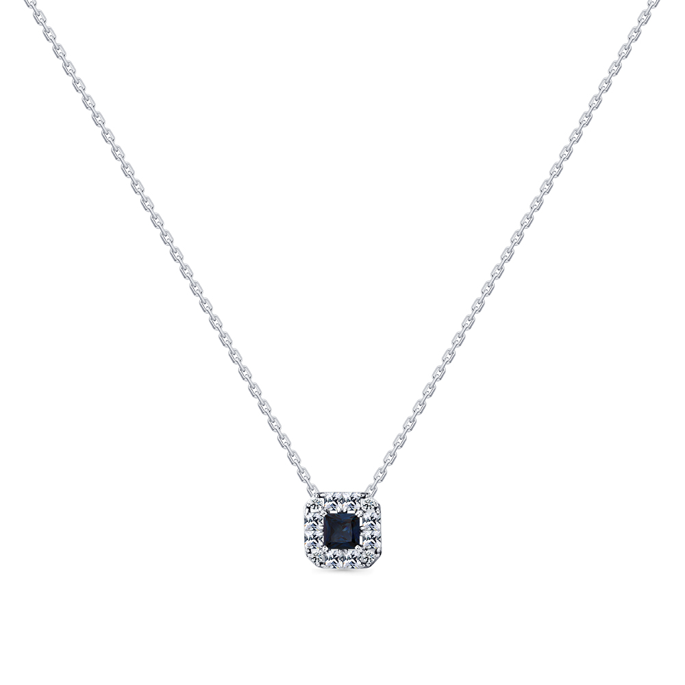 Colier din aur alb cu pietre Diamant, Safir