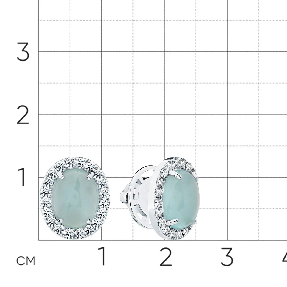 Cercei Pusete din aur alb cu Diamant, Aquamarin