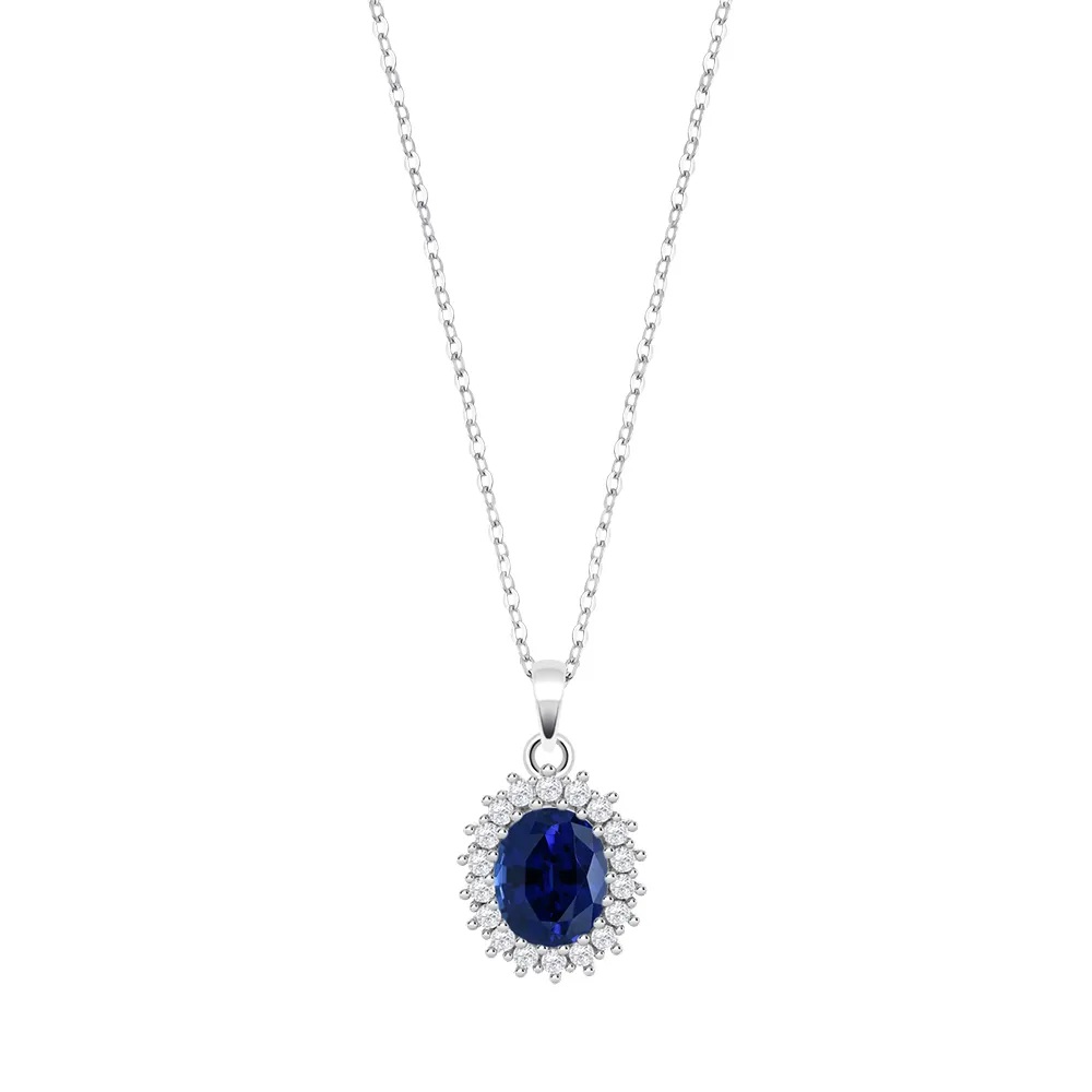 Colier din argint cu Cubic Zirconia Incolor, Cubic Zirconia Albastru Safir