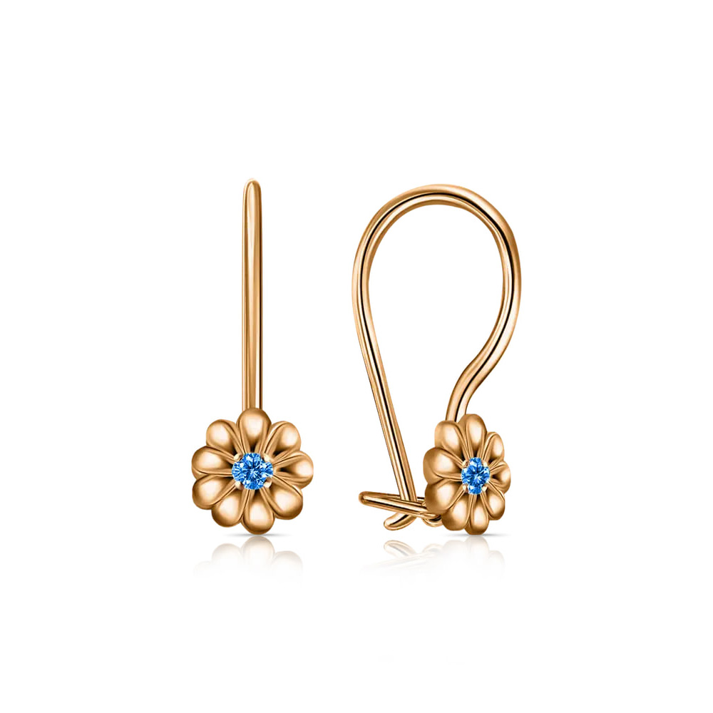 Cercei din aur roșu cu pietre Cubic Zirconia Albastru