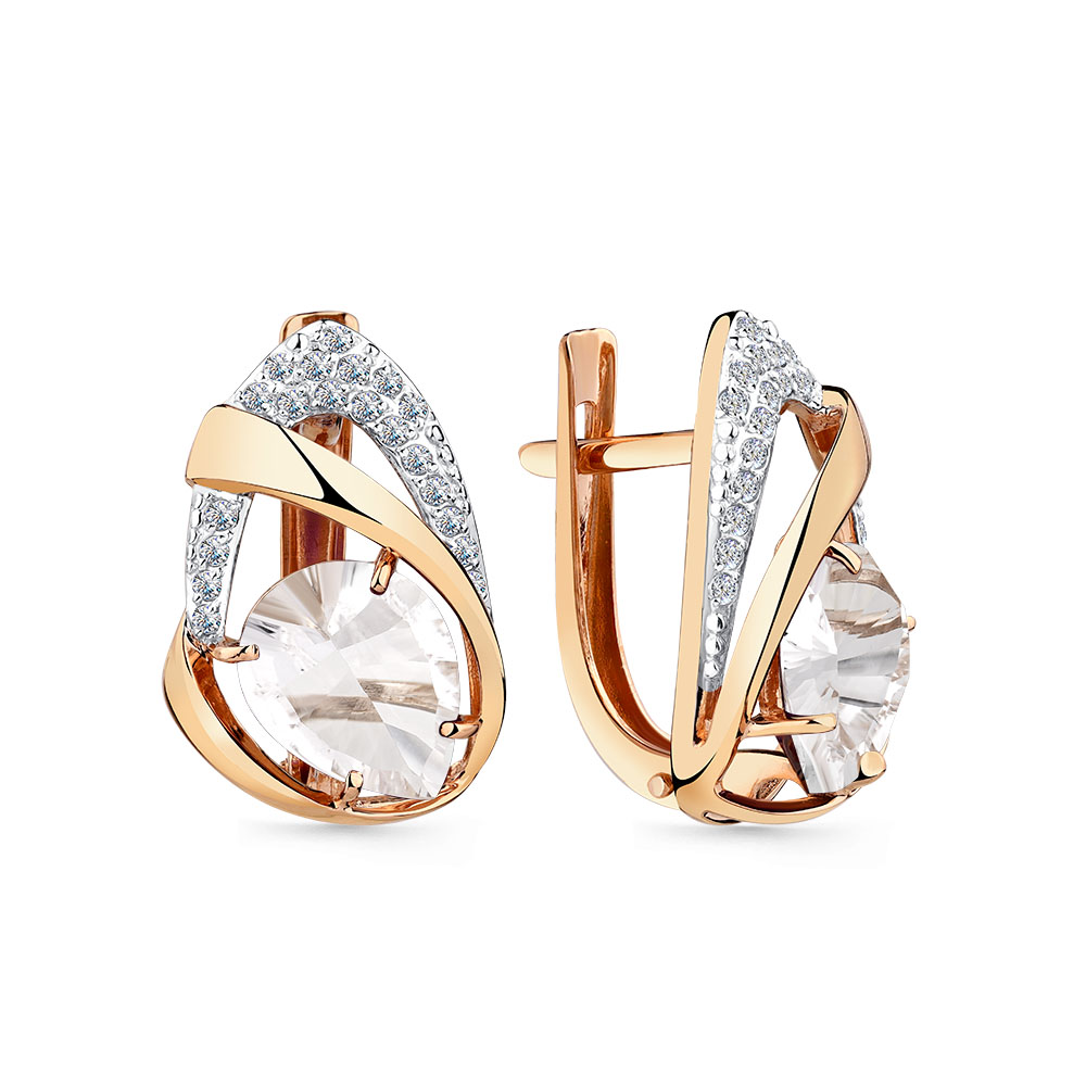 Cercei din aur roșu cu pietre Cubic Zirconia Incolor, Cristal de munte
