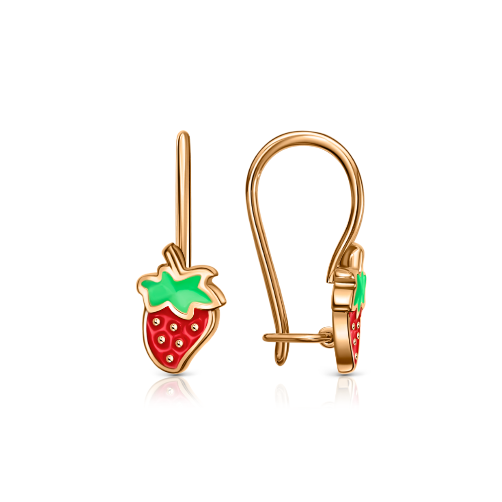 Детские серьги из красного золота с камнями Эмаль