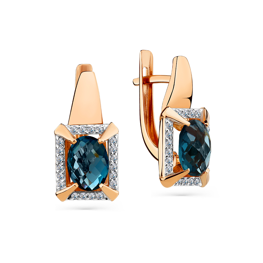 Cercei din aur roșu cu pietre Cubic Zirconia Incolor, Topaz London