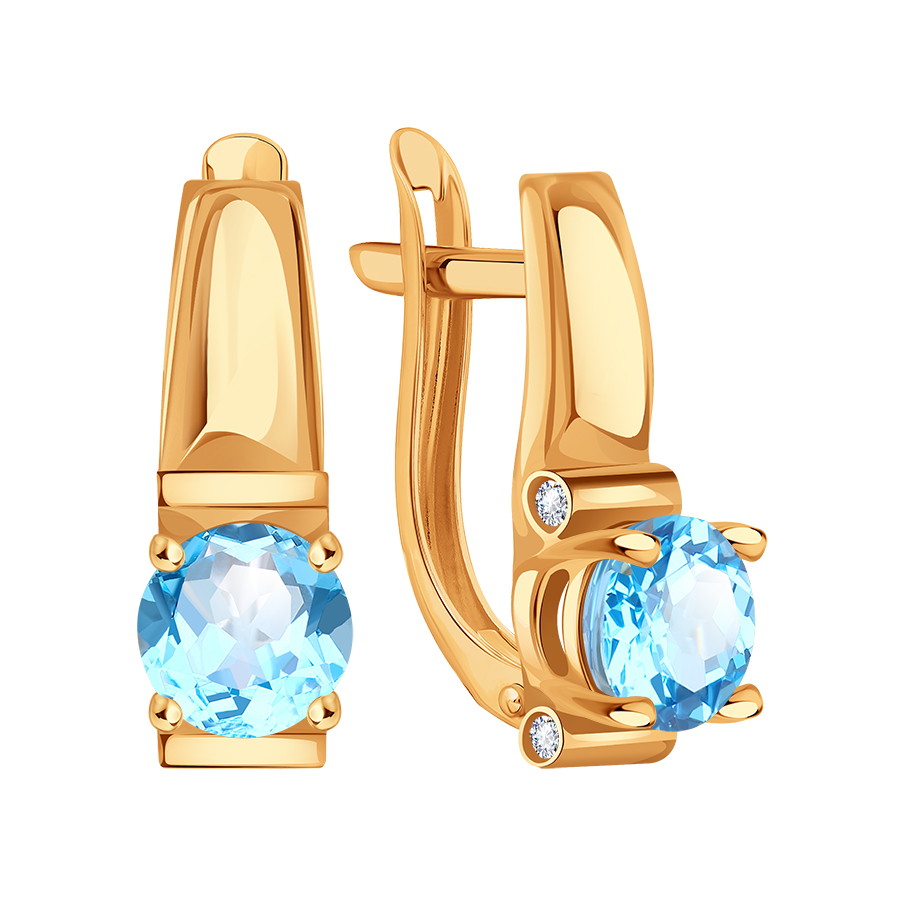 Cercei din aur roșu cu pietre Cubic Zirconia Albastru, Topaz