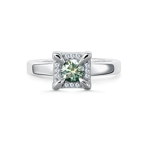 Inel din argint cu Cubic Zirconia Incolor, Moissanite Verde
