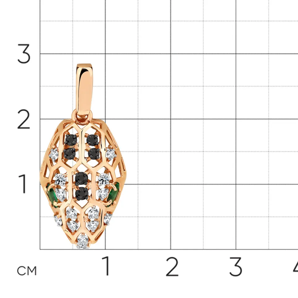 Pandantiv din aur roșu cu Cubic Zirconia Incolor, Cubic Zirconia Negru și Cubic Zirconia Verde