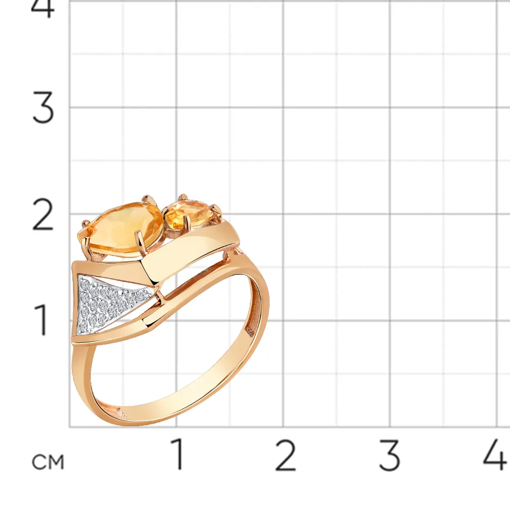Inel din aur roșu cu Cubic Zirconia Incolor, Citrin