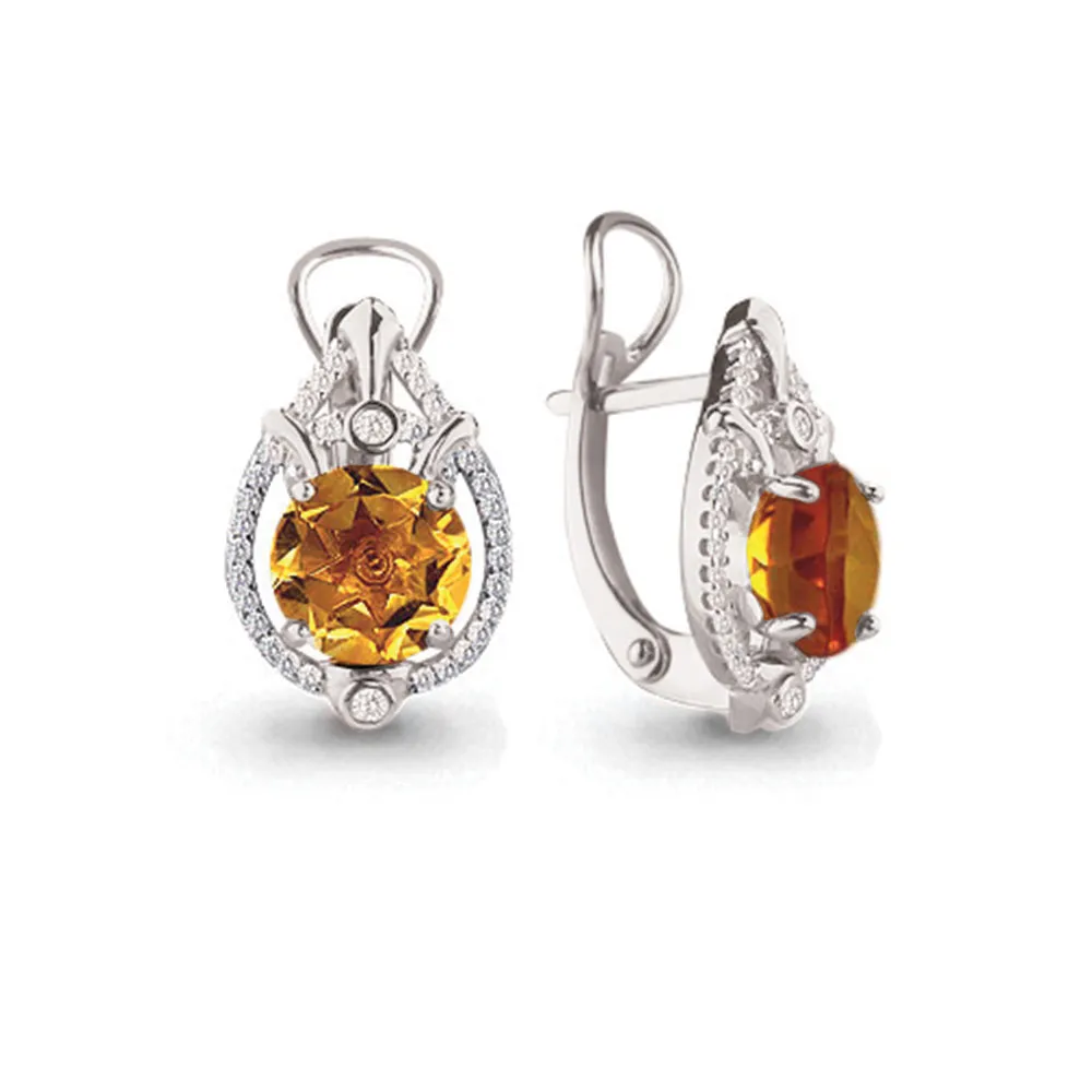 Cercei din aur alb cu Cubic Zirconia Incolor, Citrin