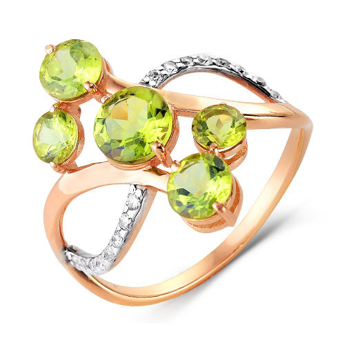 Inel din aur roșu cu pietre Cubic Zirconia Incolor, Crisolit