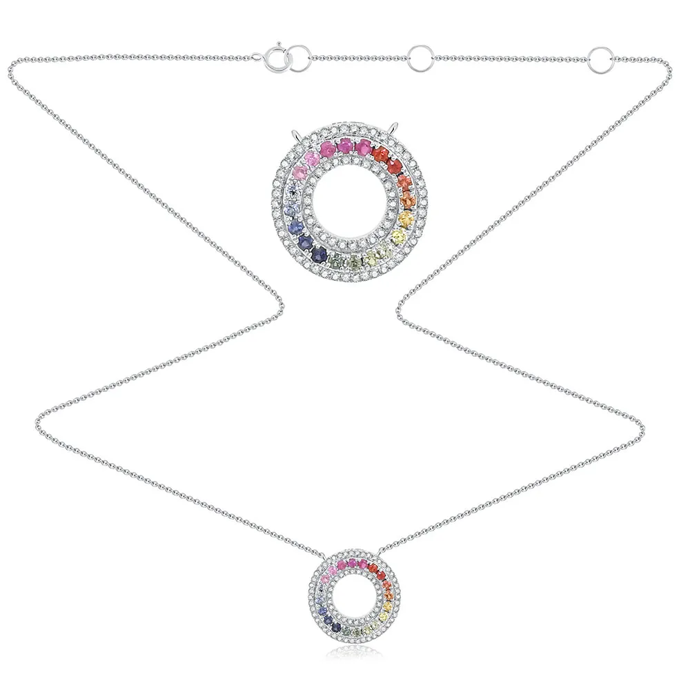 Colier din aur alb cu Diamant, Safire multicolore