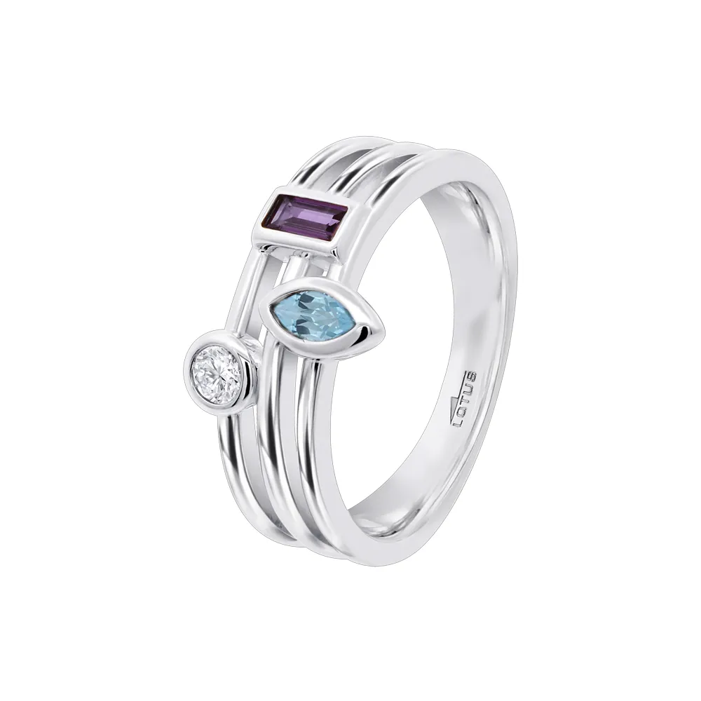 Inel din argint cu Cubic Zirconia Incolor, Cubic Zirconia Albastru și Cubic Zirconia Liliachiu