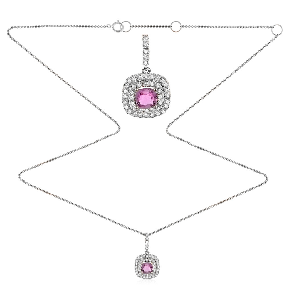 Colier din aur alb cu pietre Diamant, Rubin