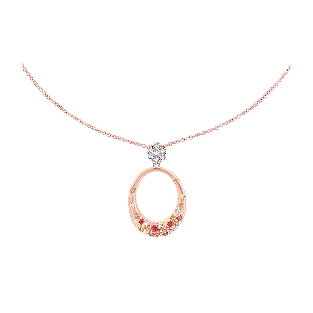 Colier din aur roșu cu pietre Diamant, Safir Portocaliu și Safir galben