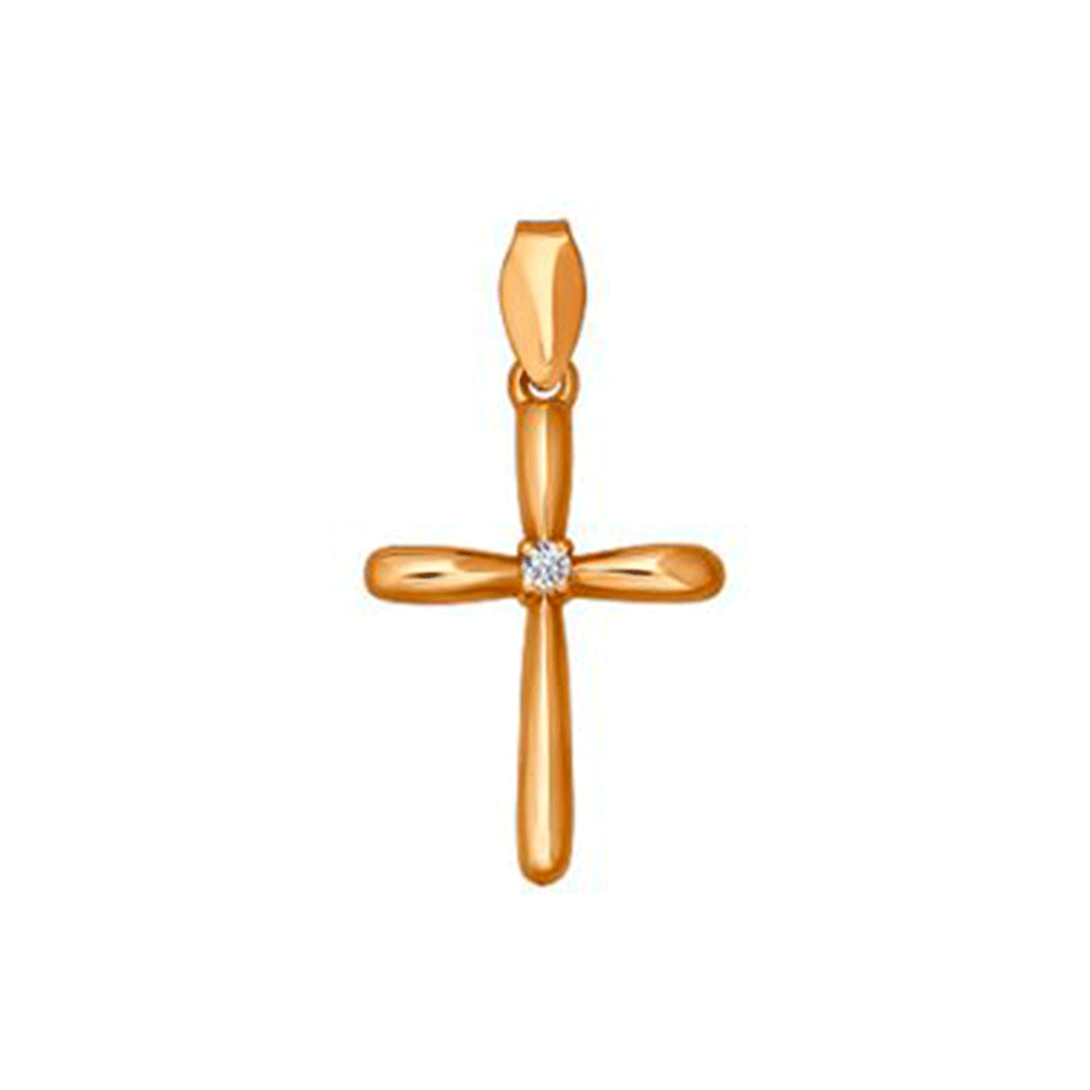 Cruce din aur roșu cu pietre Cubic Zirconia Incolor