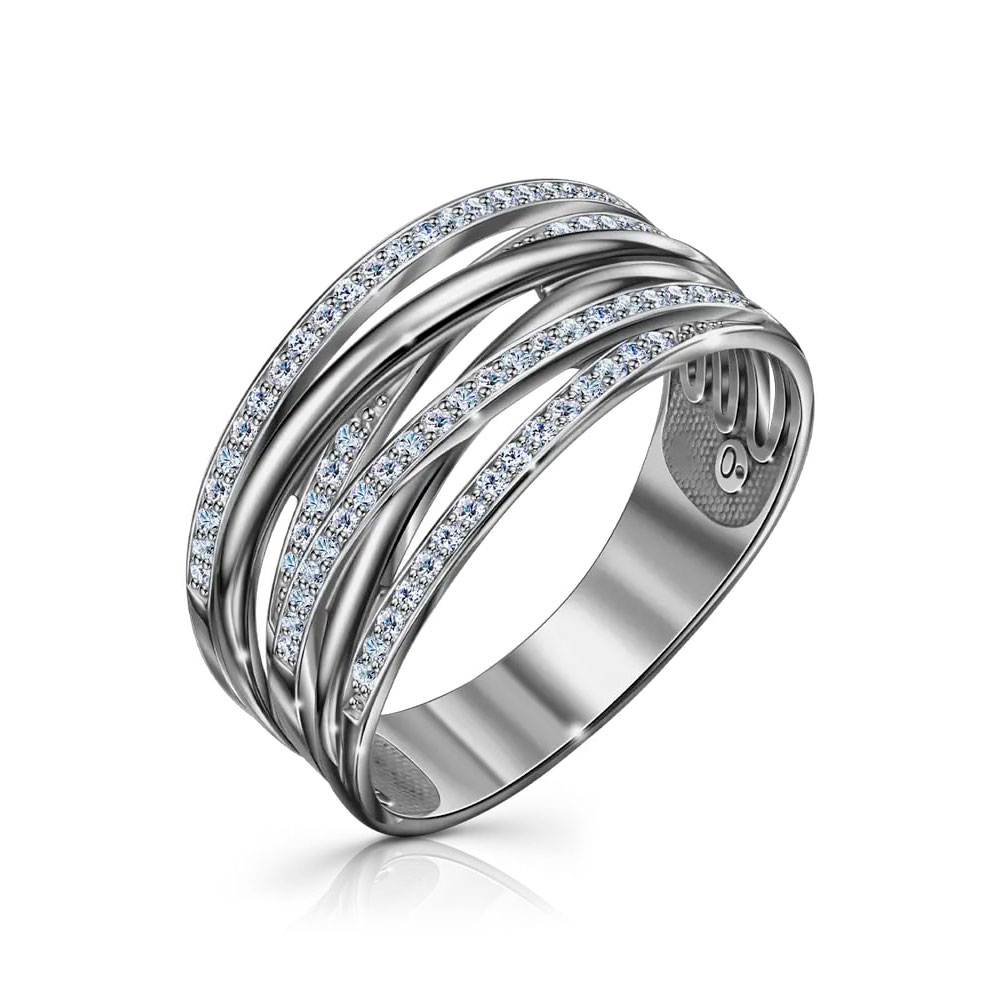 Inel din aur alb cu pietre Cubic Zirconia Incolor