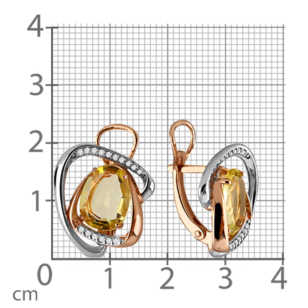 Серьги из серебра с камнями Фианит, Кварц лимон