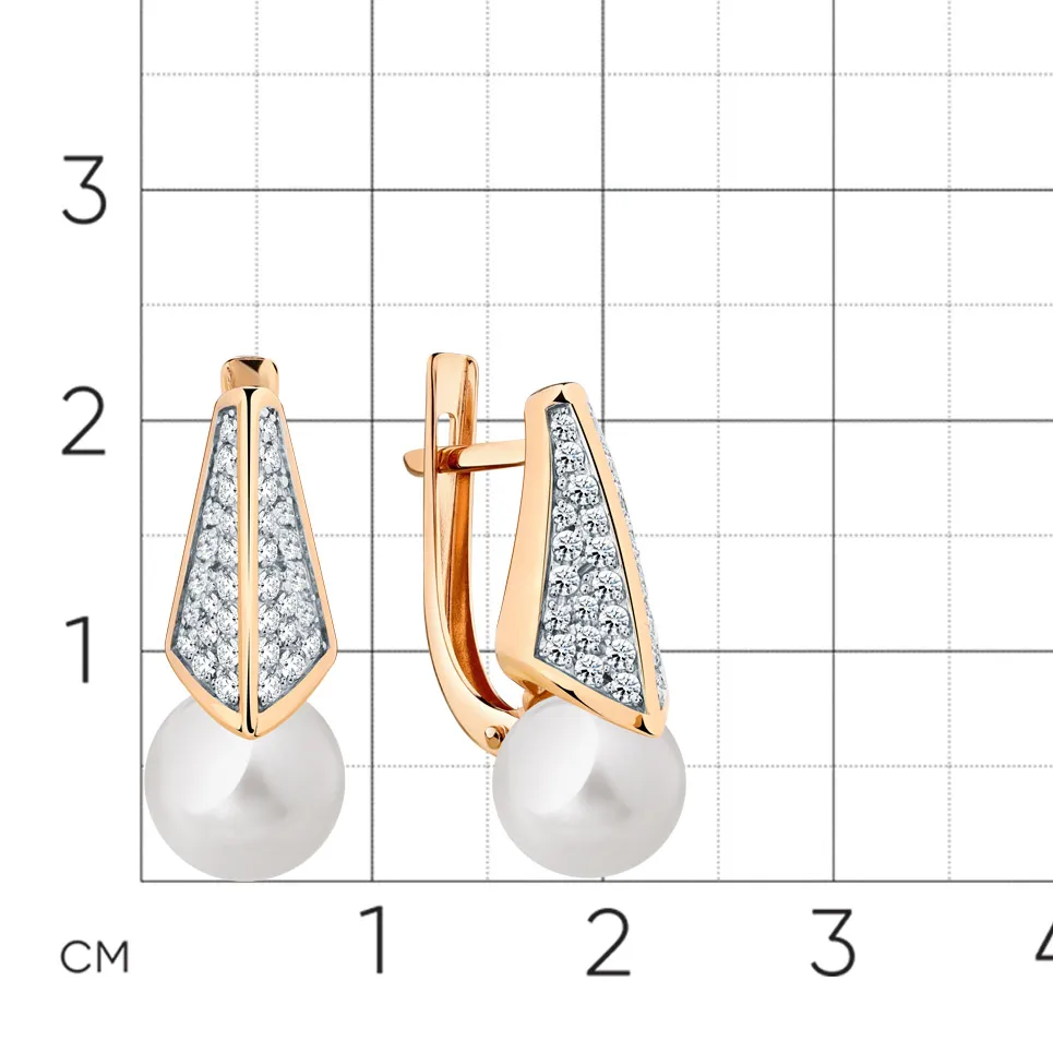 Cercei din aur roșu cu Cubic Zirconia Incolor, Perla Albă