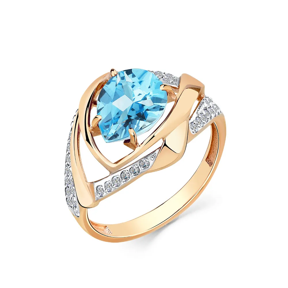 Inel din aur roșu cu Cubic Zirconia Incolor, Topaz Swiss