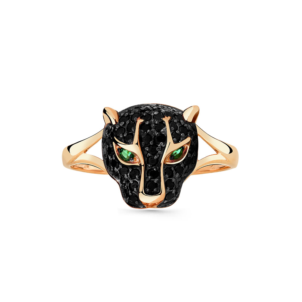 Inel din aur roșu cu pietre Cubic Zirconia Negru, Cubic Zirconia Verde