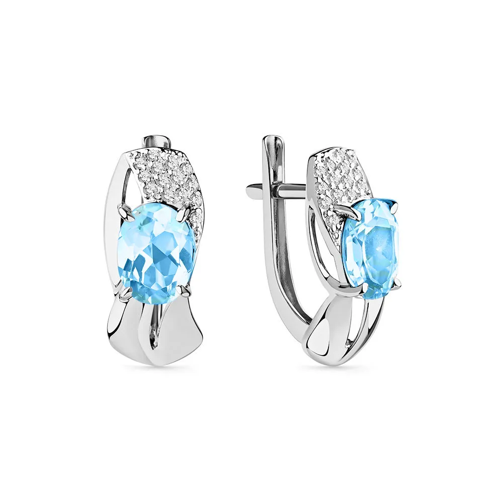 Cercei din aur alb cu Cubic Zirconia Incolor, Topaz Swiss