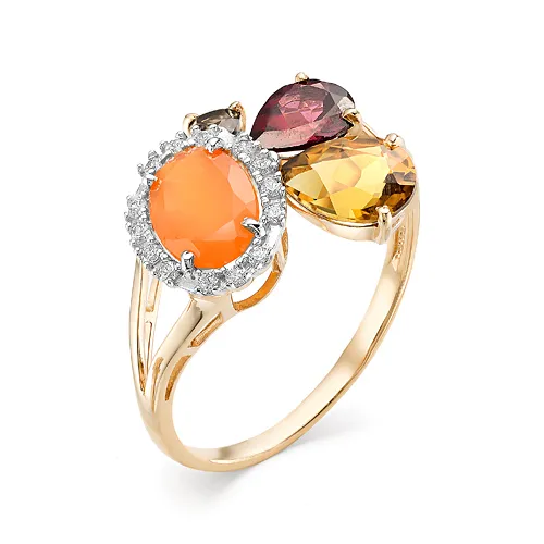 Inel din aur roșu cu Cubic Zirconia Incolor, Serdolic și Cuarț Coniac
