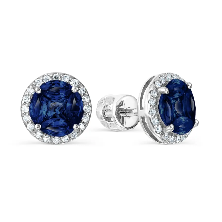 Cercei Pusete din aur alb cu Diamant, Safir