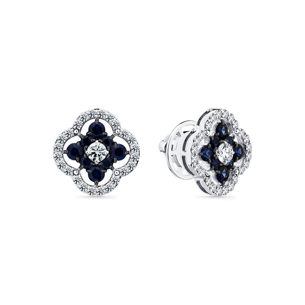 Cercei Pusete din aur alb cu pietre Diamant, Safir