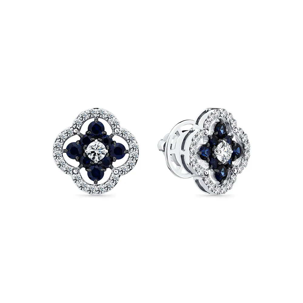 Cercei Pusete din aur alb cu Diamant, Safir