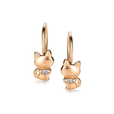 Детские серьги из красного золота с камнями Бриллиант