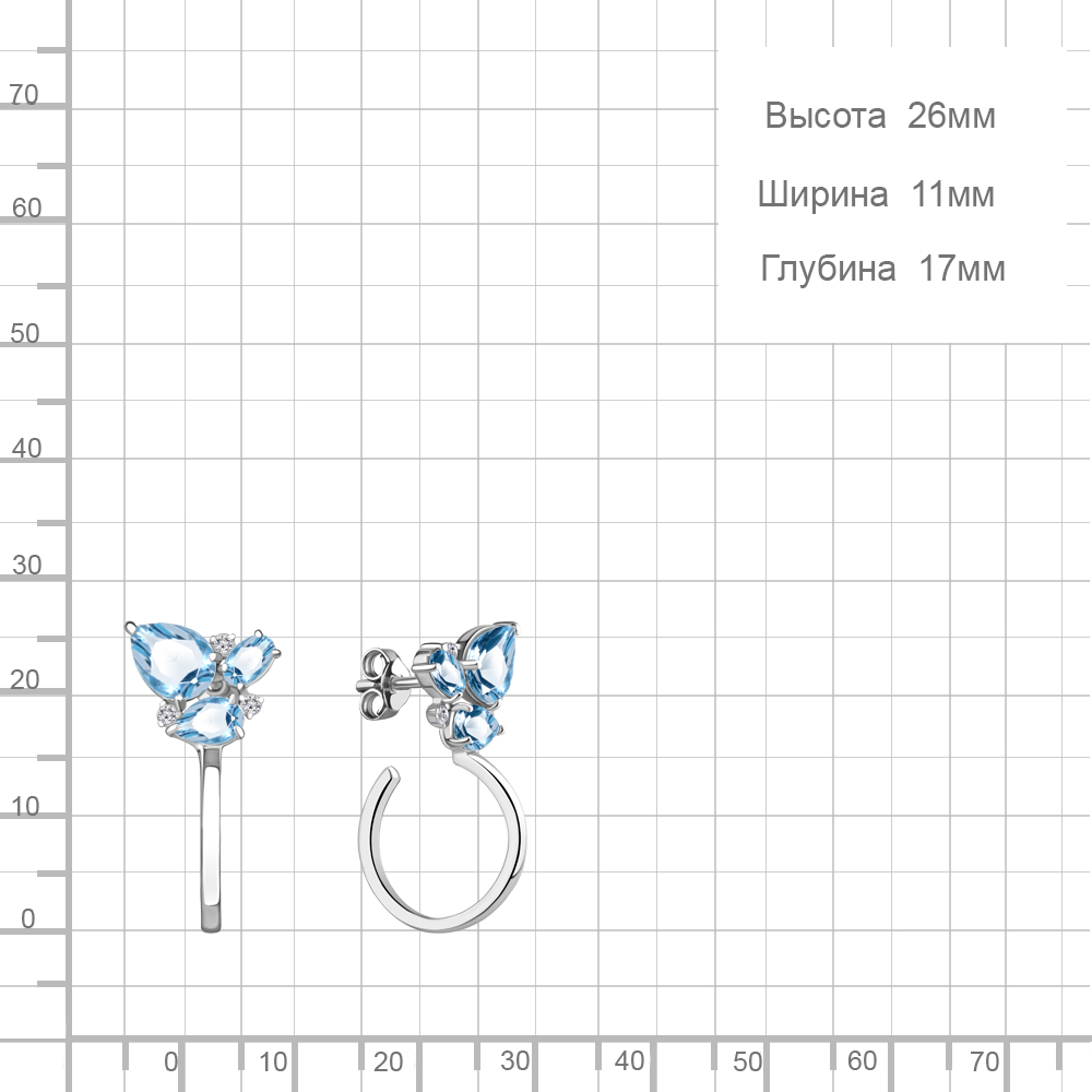 Cercei Pusete din argint  cu pietre Cubic Zirconia Incolor, Topaz Swiss
