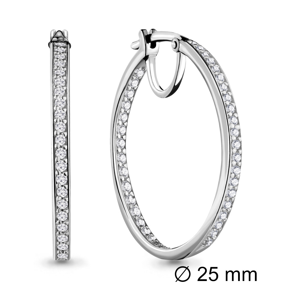 Cercei Creole din aur alb cu pietre Diamant