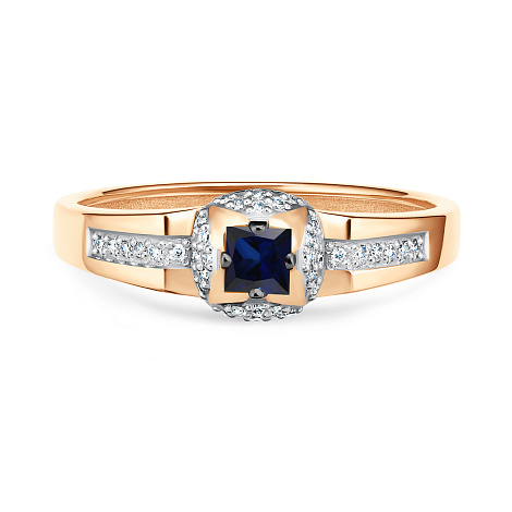 Кольцо из красного золота с камнями Бриллиант, Сапфир