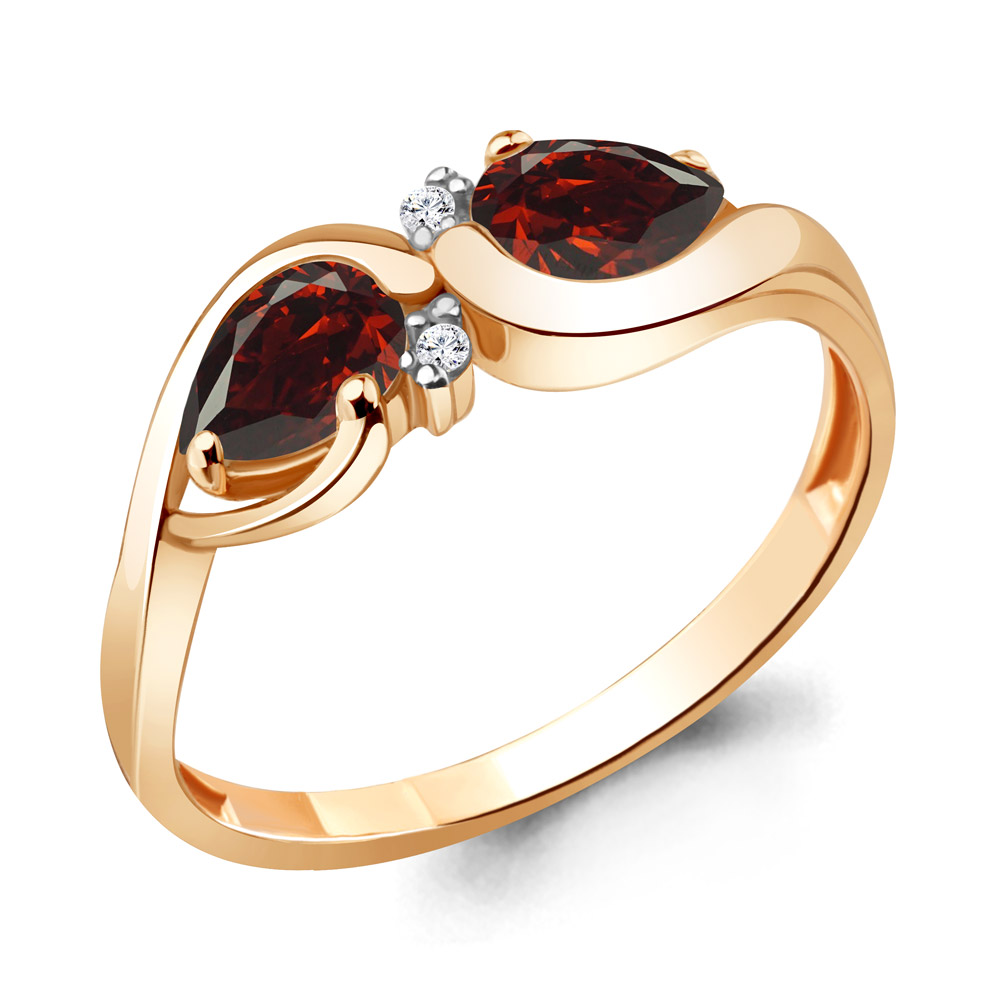 Inel din aur roșu cu pietre Cubic Zirconia Incolor, Granat