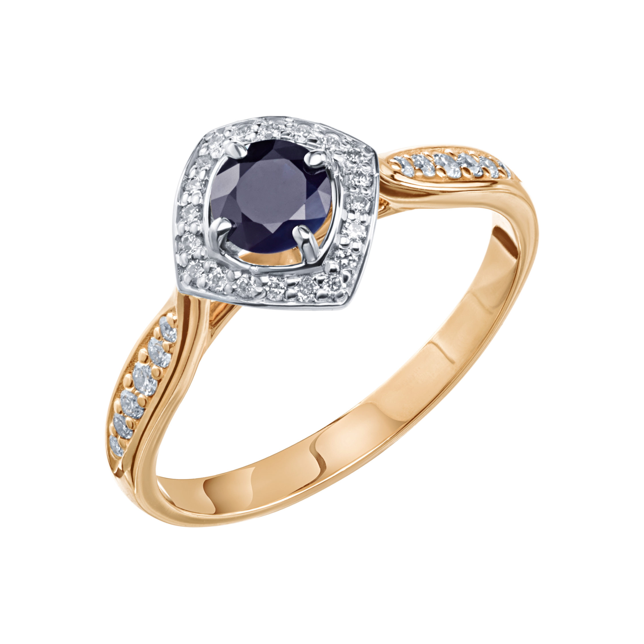 Inel din aur roșu cu pietre Diamant, Safir