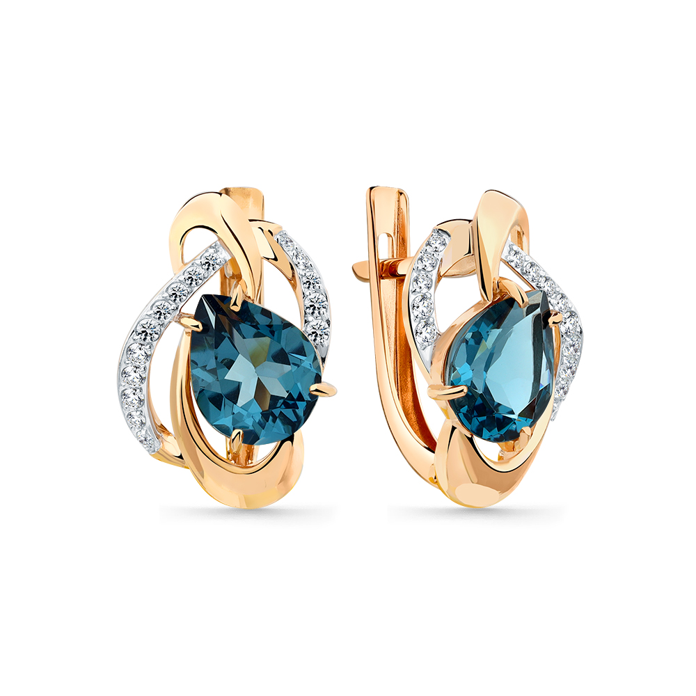 Cercei din aur roșu cu pietre Cubic Zirconia Incolor, Topaz sital