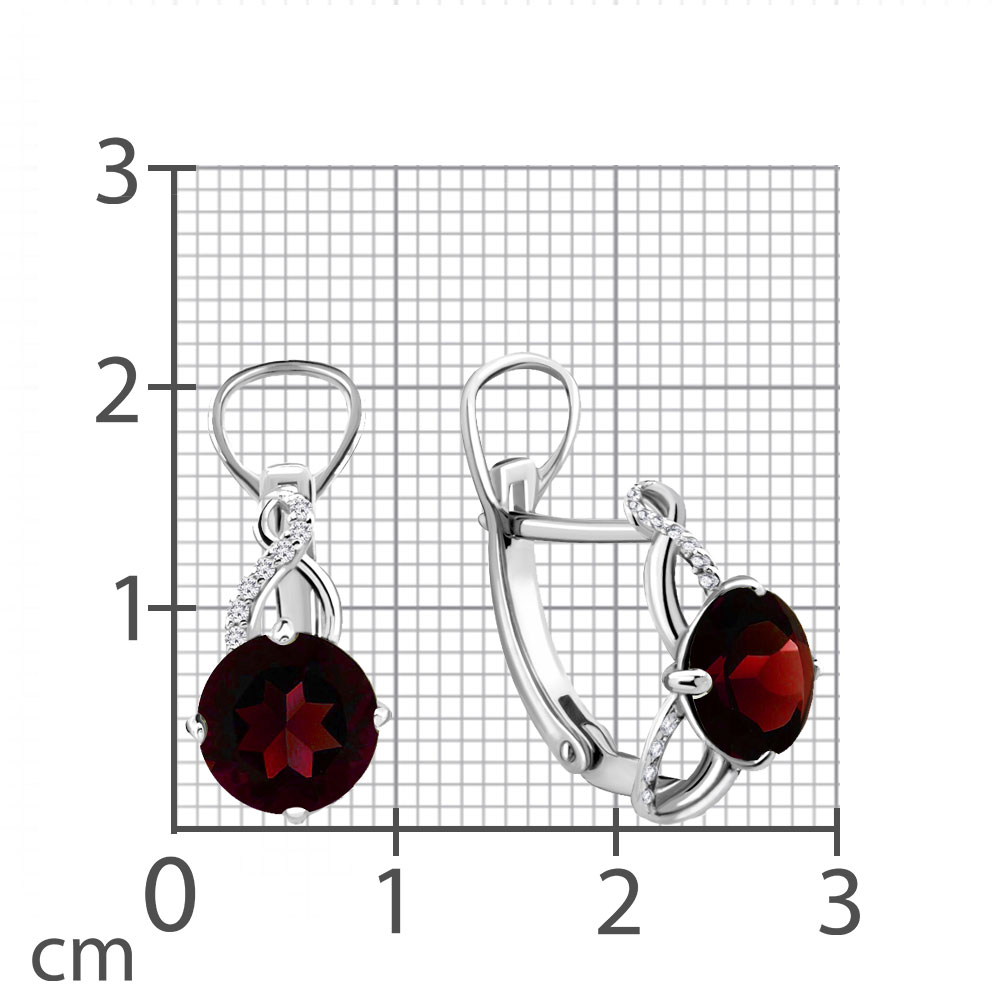 Серьги из серебра с камнями Фианит, Гранат