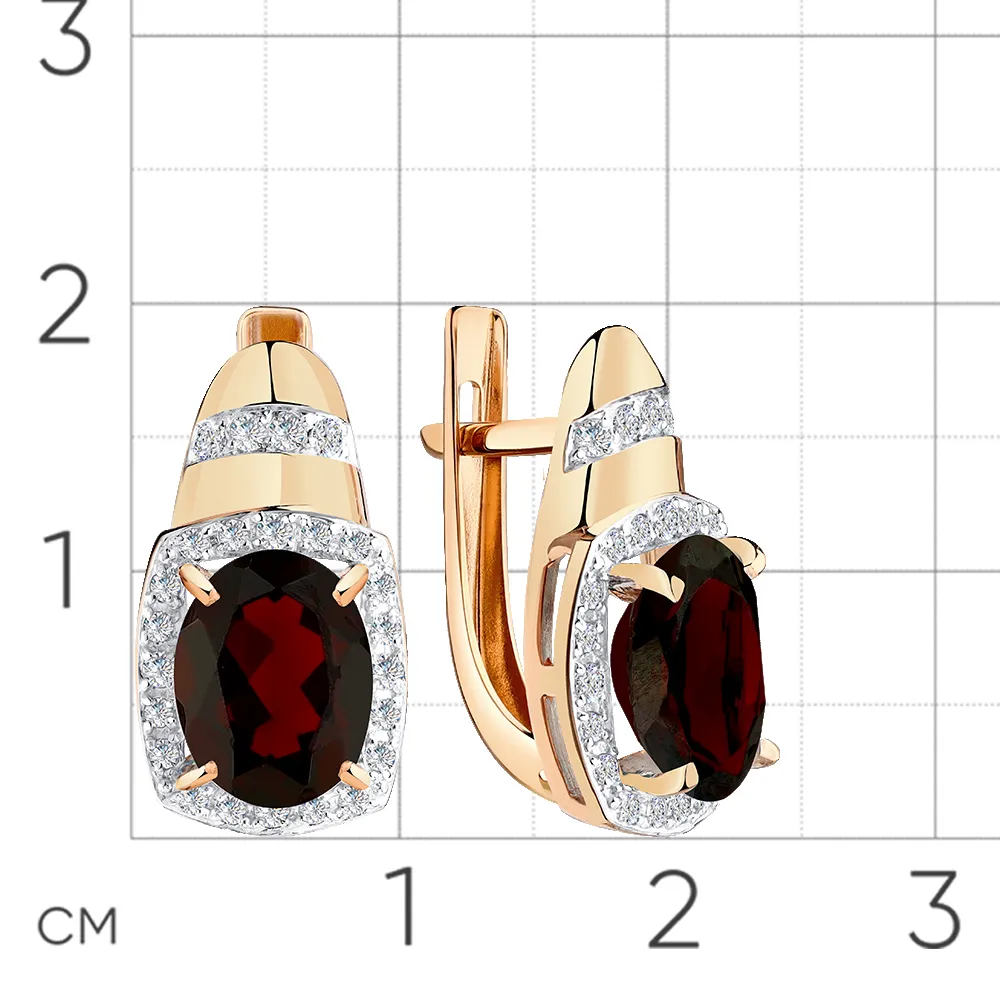 Cercei din aur roșu cu Cubic Zirconia Incolor, Granat