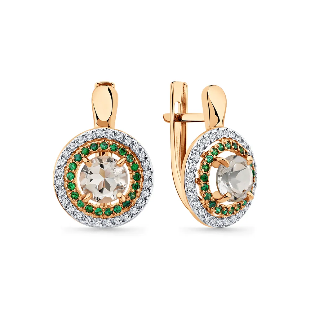 Cercei din aur roșu cu Cubic Zirconia Incolor, Cubic Zirconia Verde și Prasiolit
