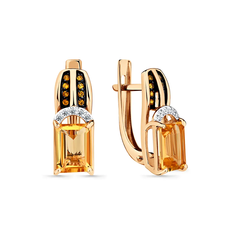 Cercei din aur roșu cu Cubic Zirconia Incolor, Cubic Zirconia Galben și Citrin
