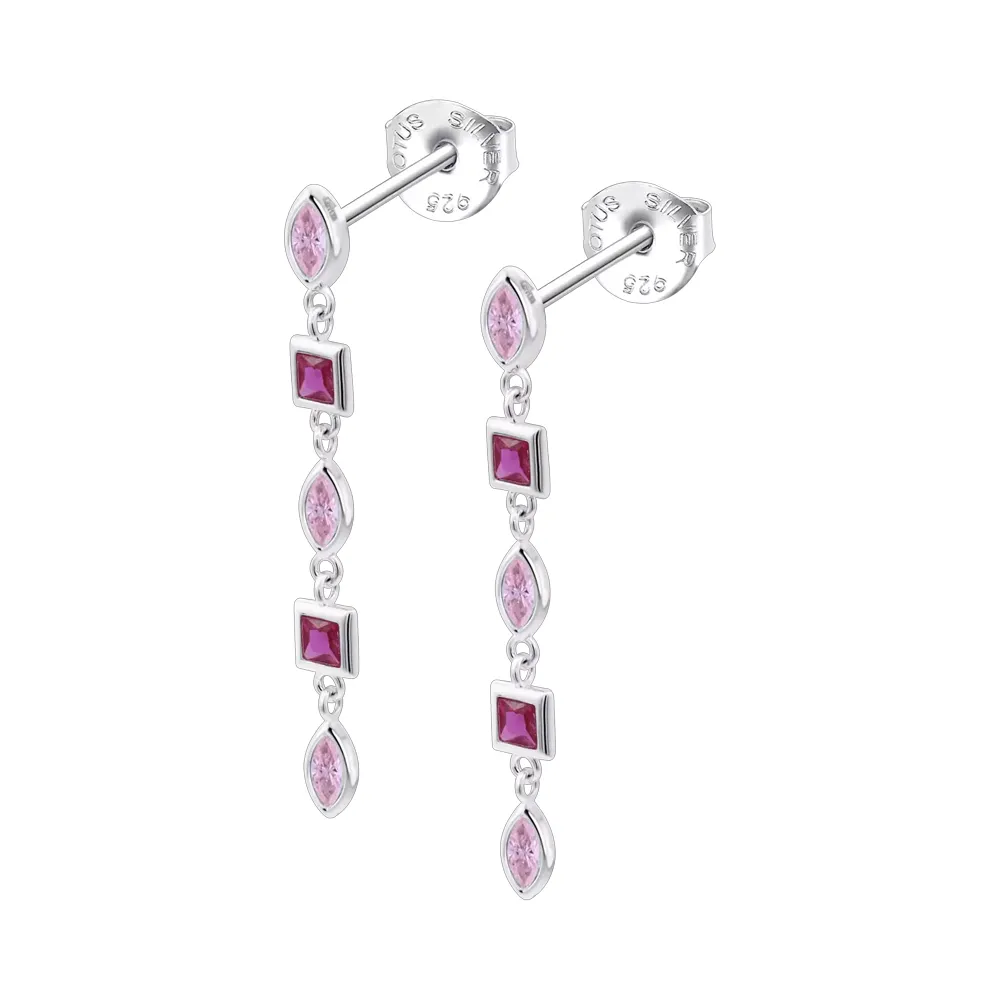 Cercei Pusete din argint cu Cubic Zirconia Roz, Cubic Zirconia Rosu