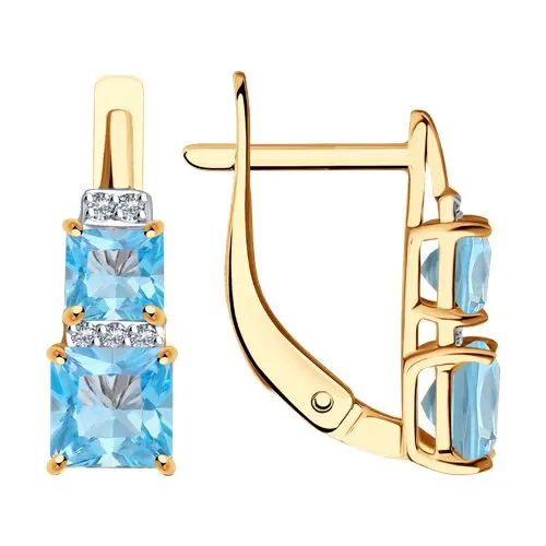 Cercei din aur roșu cu Cubic Zirconia Incolor, Topaz albastru
