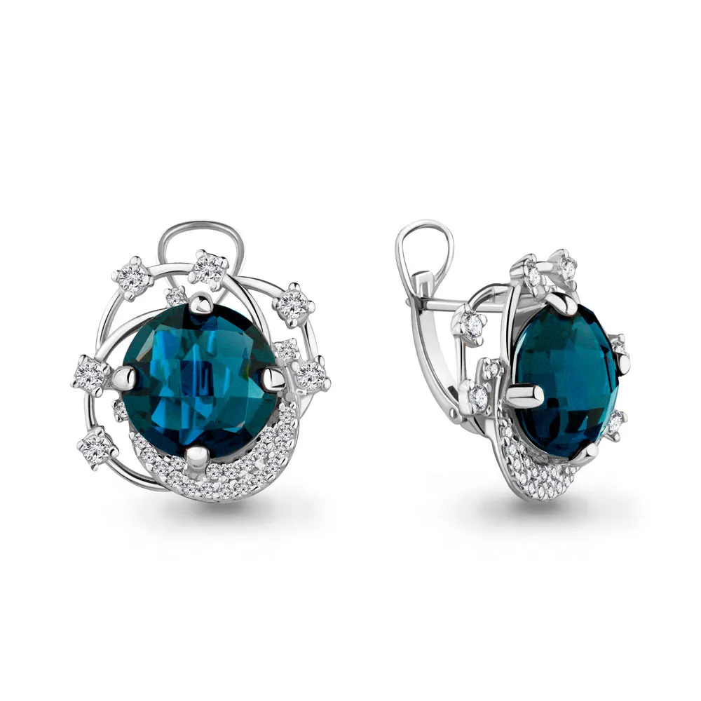 Cercei din aur alb cu Cubic Zirconia Incolor, Topaz London