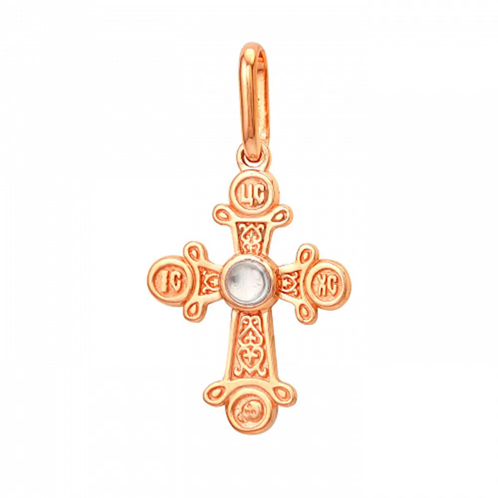 Cruce din aur roșu cu Cubic Zirconia Incolor