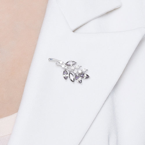 Broșă din argint  cu pietre Cubic Zirconia Incolor, Ametist