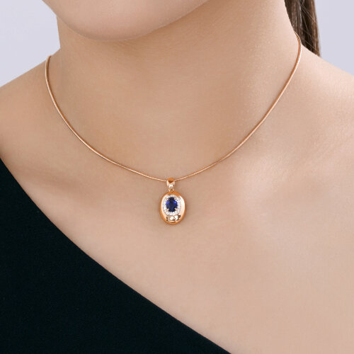 Pandantiv din aur roșu cu pietre Diamant, Safir