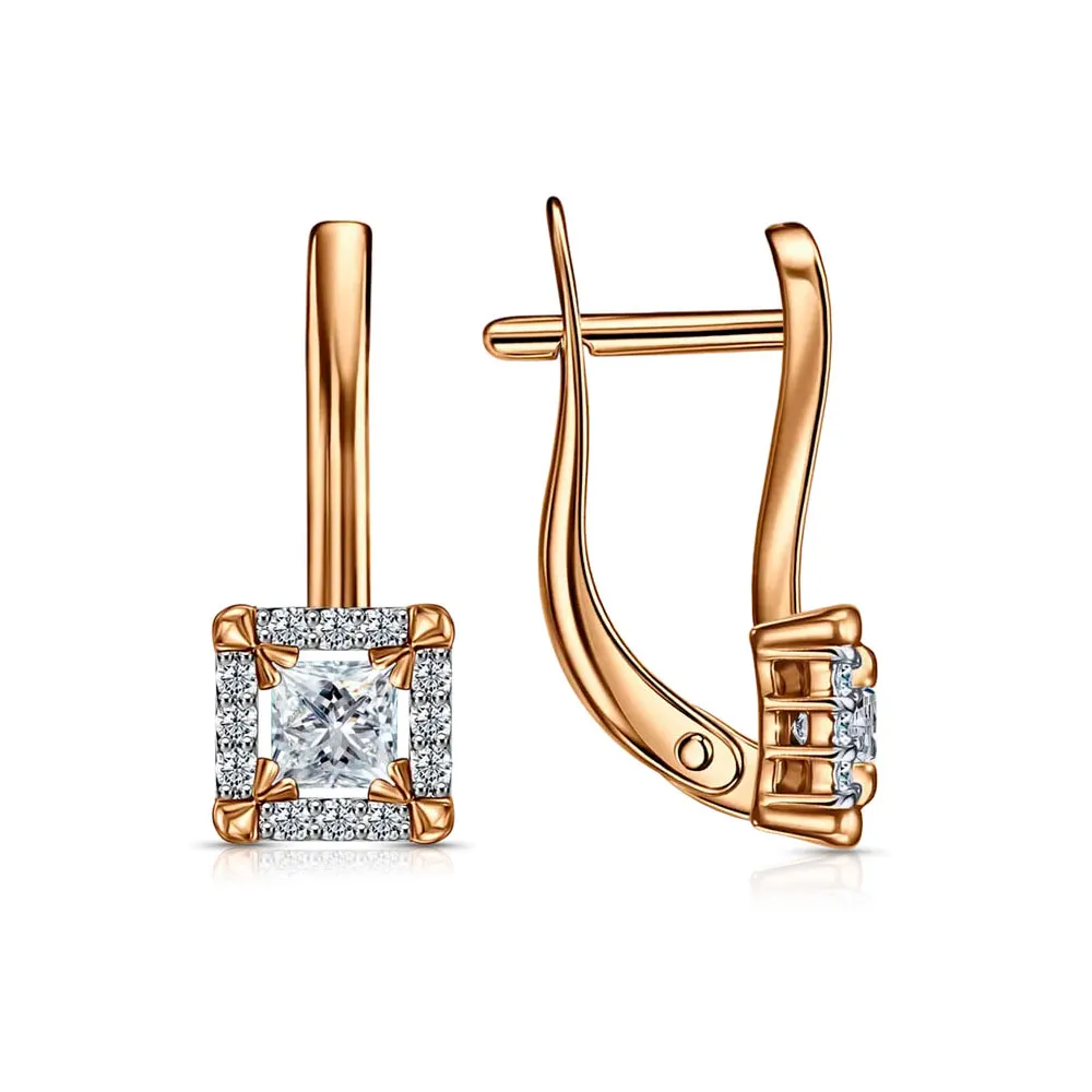 Cercei din aur roșu cu Cubic Zirconia Incolor