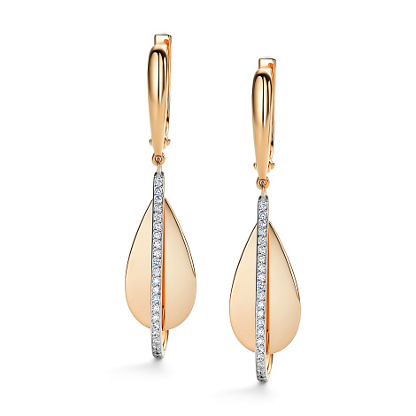 Серьги Длинные из красного золота с камнями Бриллиант