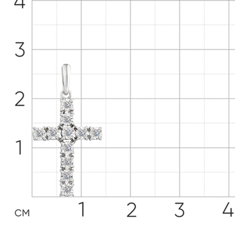 Крестик из белого золота с камнями Бриллиант